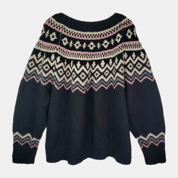 Lucky Brand Fair Isle Nordic Pullover Sweater Women’s Sz XXL Black Multicolored - Picture 7 of 9